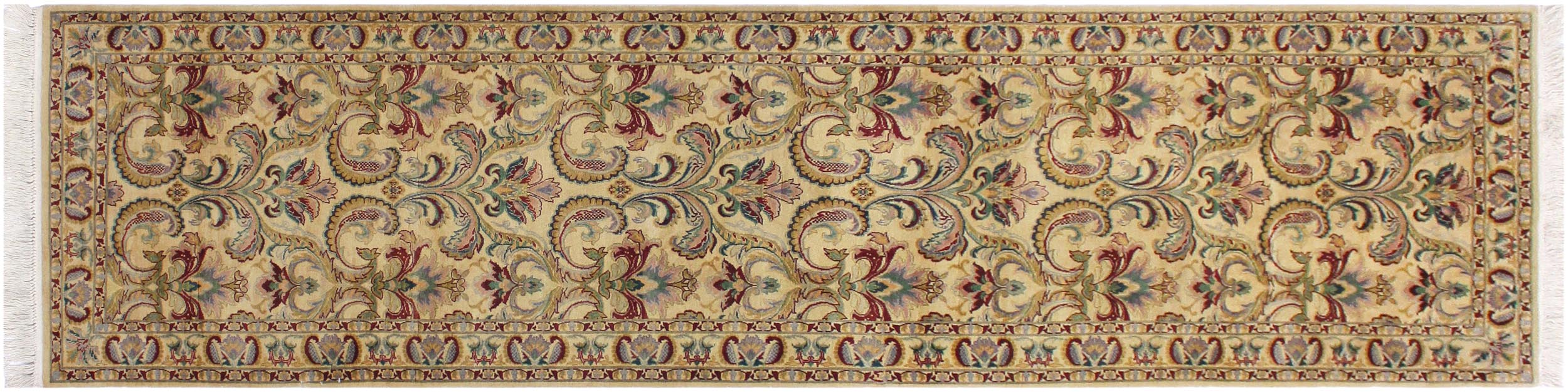 handmade Traditional Farhad Beige Gold Hand Knotted RUNNER 100% WOOL area rug 3' x 10'