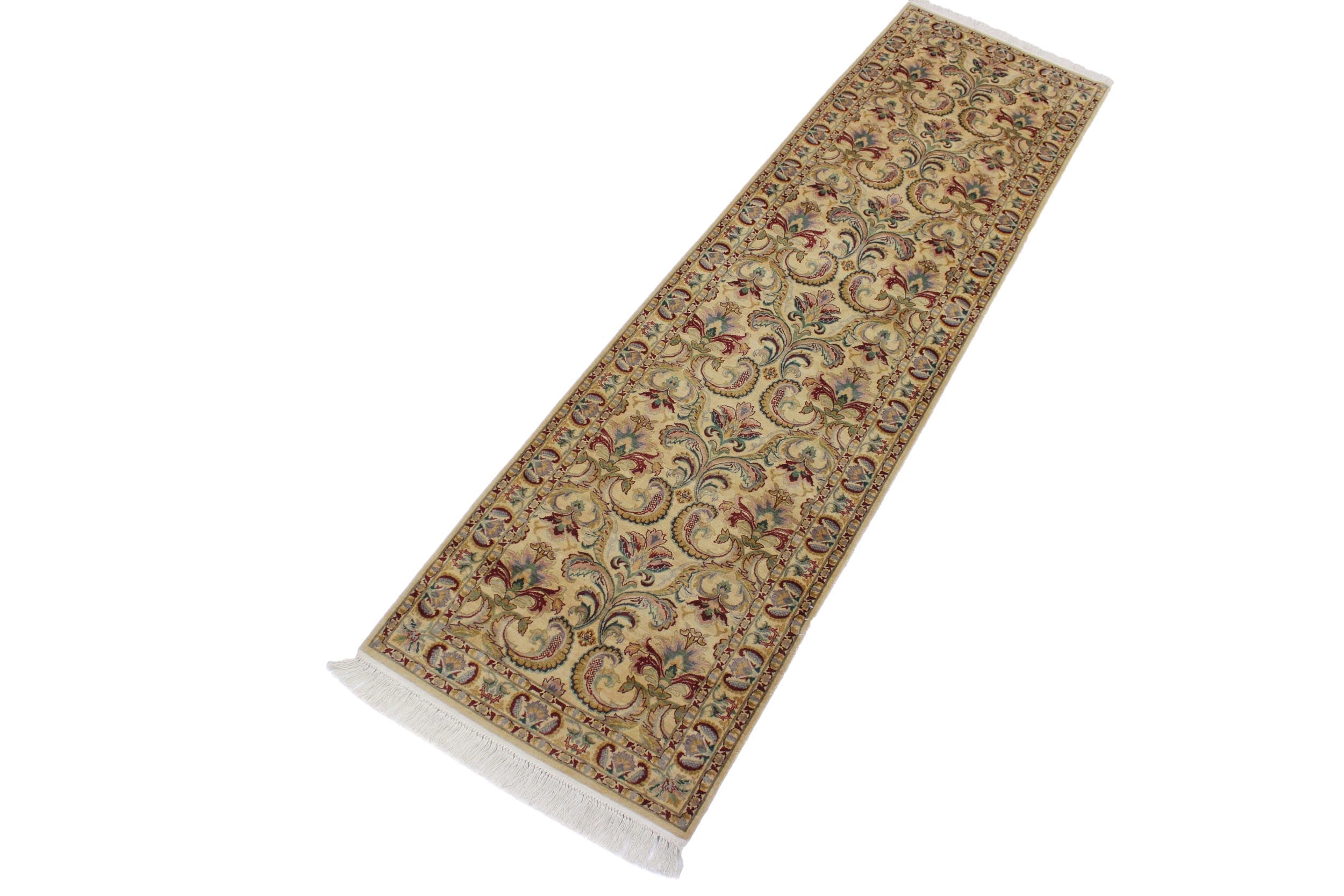 handmade Traditional Farhad Beige Gold Hand Knotted RUNNER 100% WOOL area rug 3' x 10'