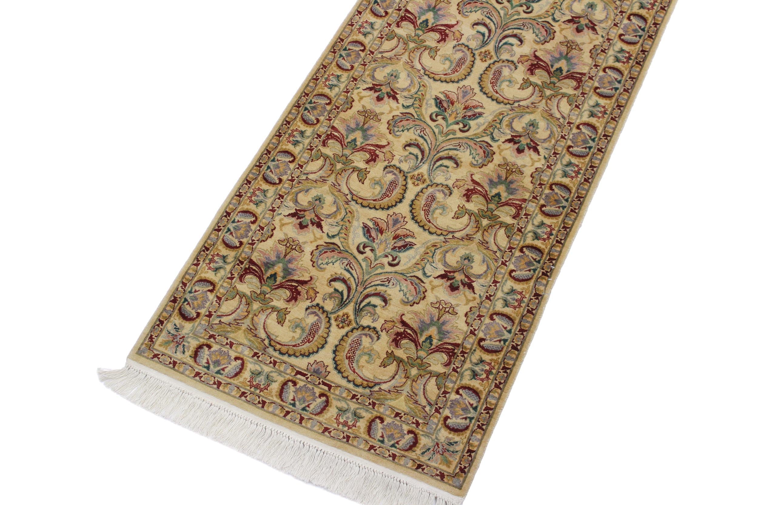 handmade Traditional Farhad Beige Gold Hand Knotted RUNNER 100% WOOL area rug 3' x 10'