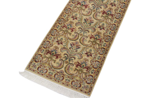 handmade Traditional Farhad Beige Gold Hand Knotted RUNNER 100% WOOL area rug 3' x 10'