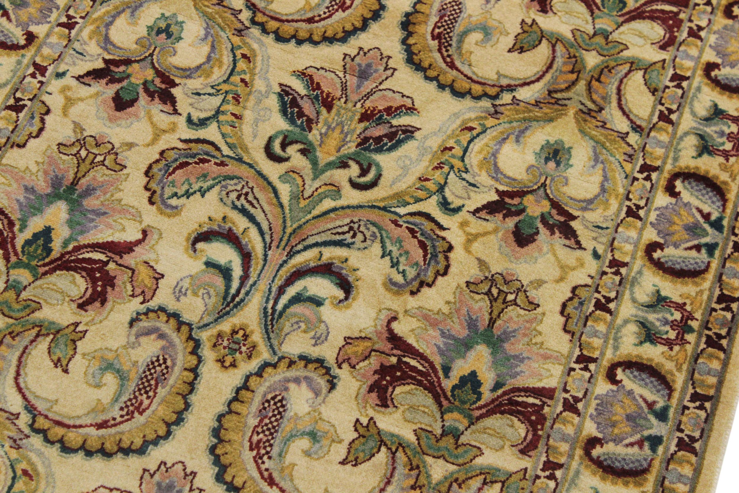 handmade Traditional Farhad Beige Gold Hand Knotted RUNNER 100% WOOL area rug 3' x 10'