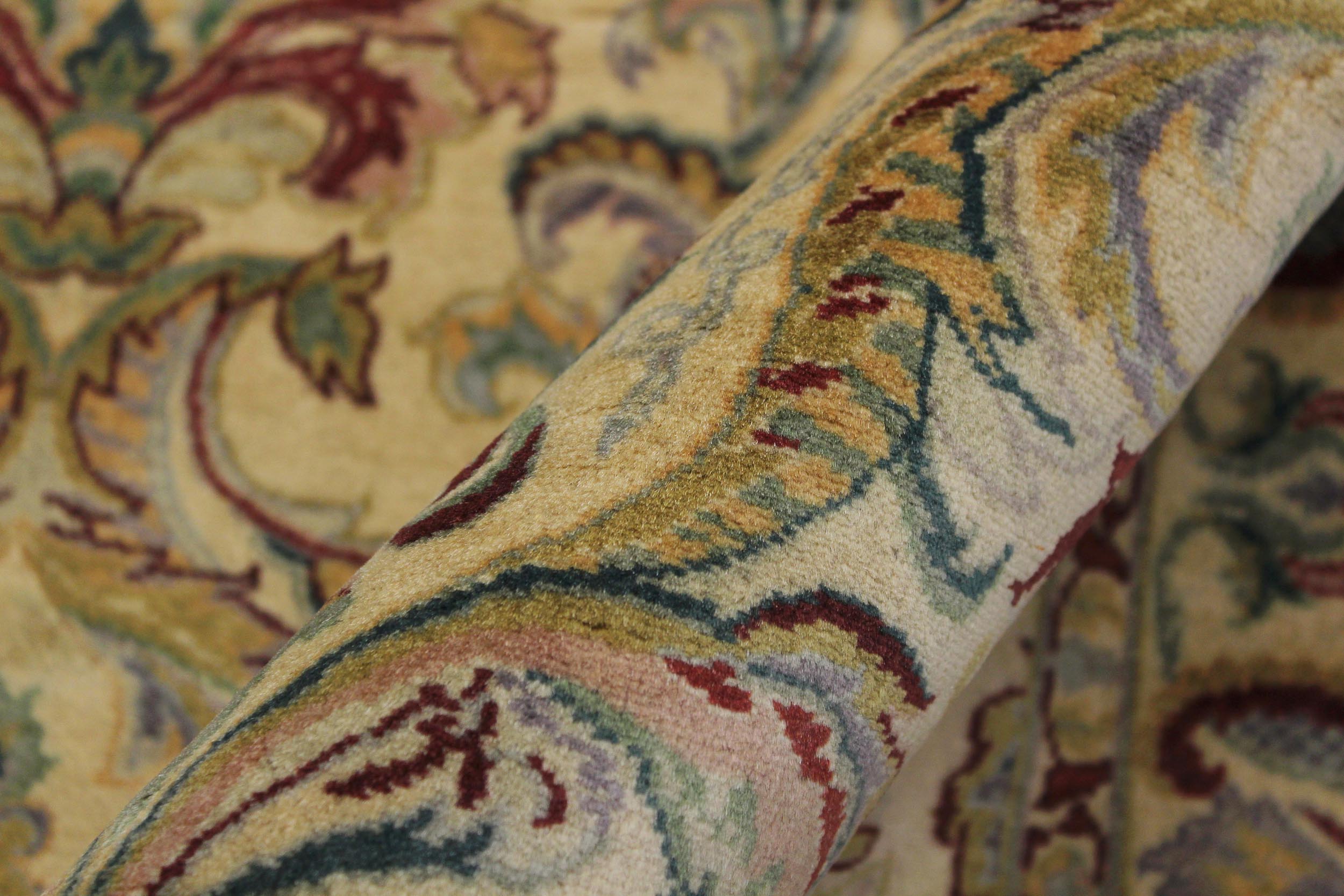 handmade Traditional Farhad Beige Gold Hand Knotted RUNNER 100% WOOL area rug 3' x 10'