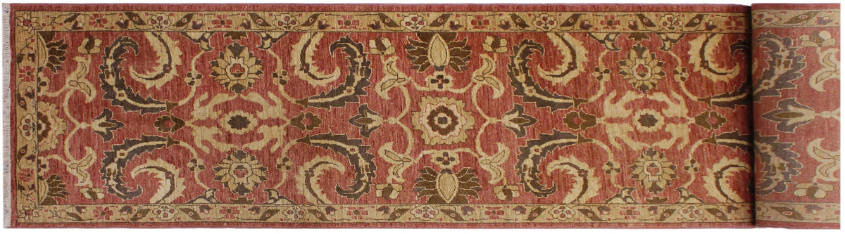 3x18 hand knotted transitional wool runner rug in pink and tan - Celina