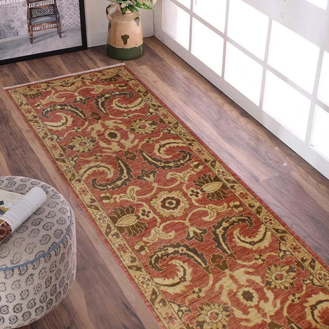 handmade Transitional Kafkaz Pink Tan Hand Knotted RUNNER 100% WOOL area rug 3' x 18'