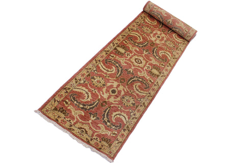 handmade Transitional Kafkaz Pink Tan Hand Knotted RUNNER 100% WOOL area rug 3' x 18'