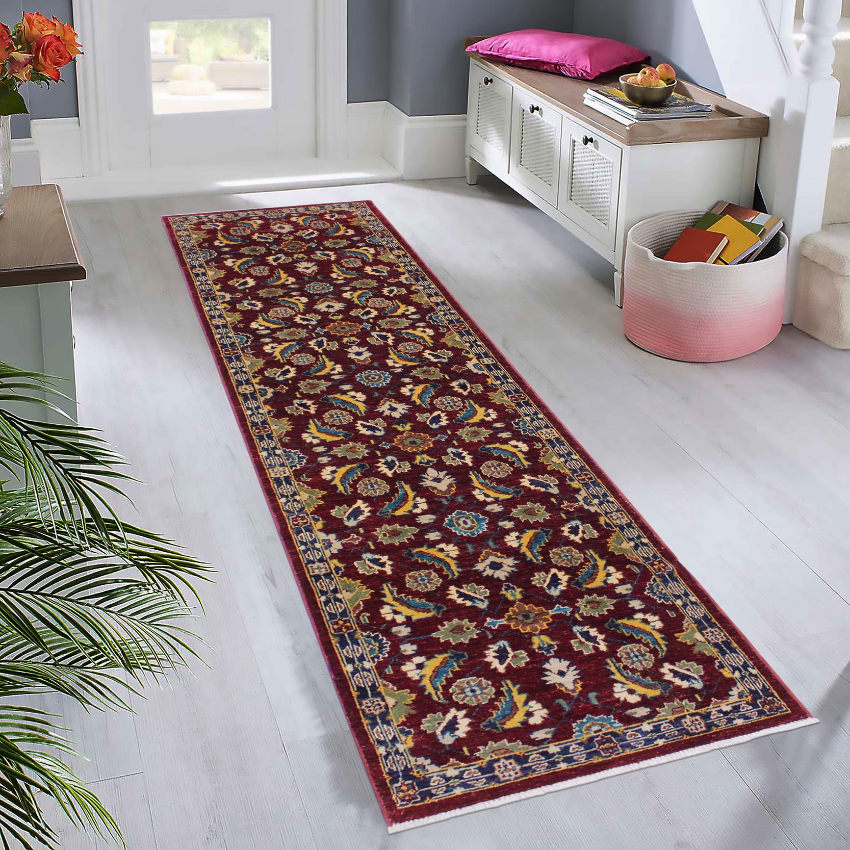 handmade Transitional Kafkaz Red Blue Hand Knotted RUNNER 100% WOOL area rug 3' x 10'
