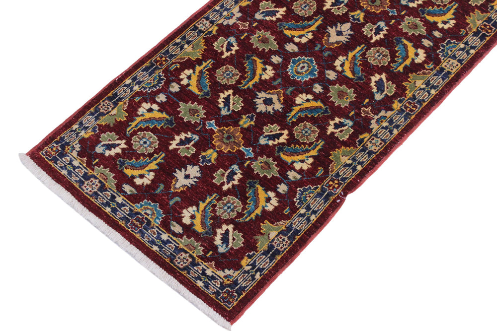 handmade Transitional Kafkaz Red Blue Hand Knotted RUNNER 100% WOOL area rug 3' x 10'