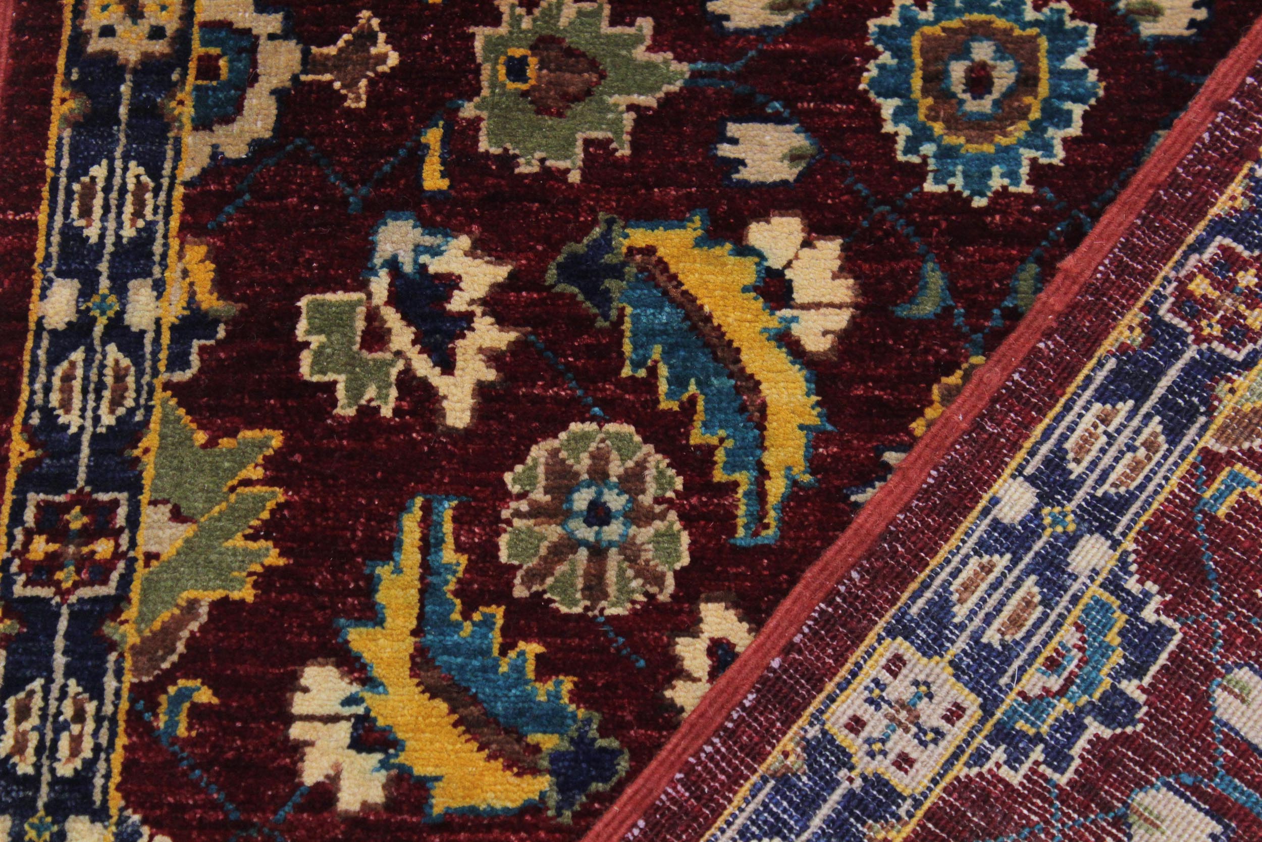 handmade Transitional Kafkaz Red Blue Hand Knotted RUNNER 100% WOOL area rug 3' x 10'