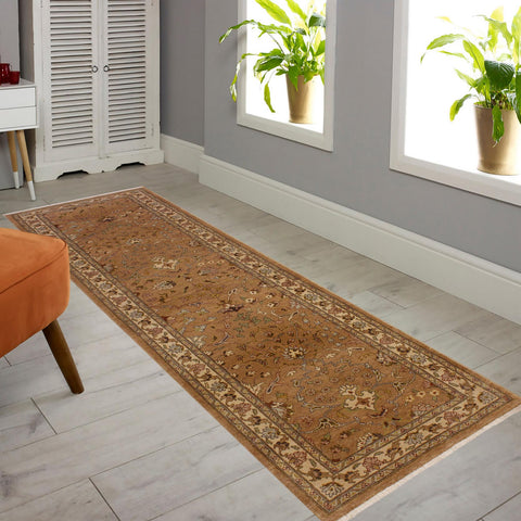 handmade Transitional Kashan Gold Ivory Hand Knotted RUNNER 100% WOOL area rug 3' x 10'