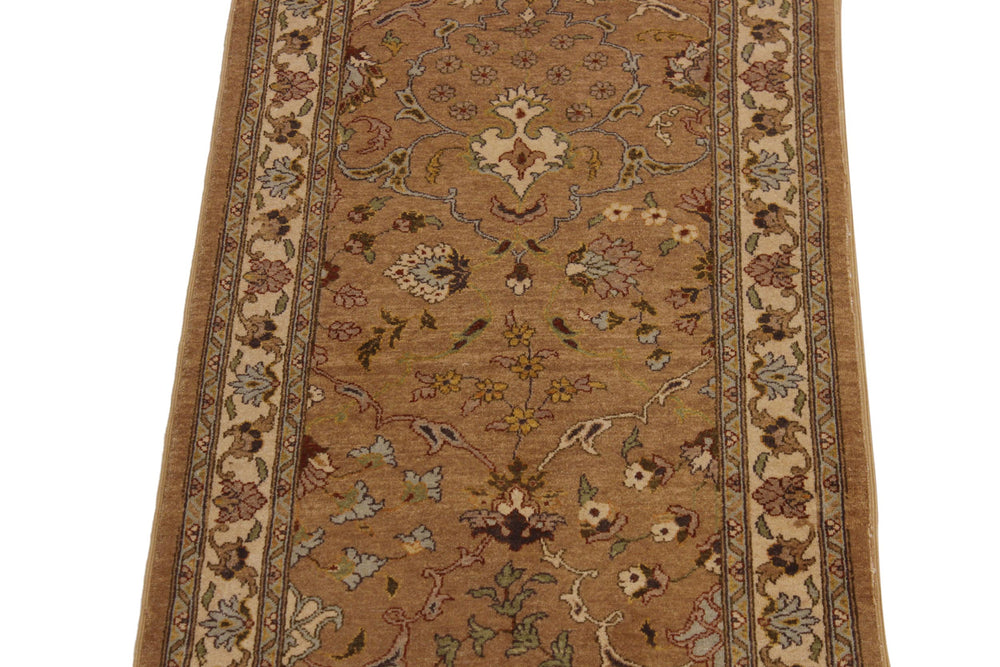 handmade Transitional Kashan Gold Ivory Hand Knotted RUNNER 100% WOOL area rug 3' x 10'