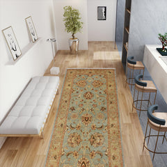 handmade Traditional Kafkaz Lt. Blue Lt. Green Hand Knotted RUNNER 100% WOOL area rug 4' x 12'
