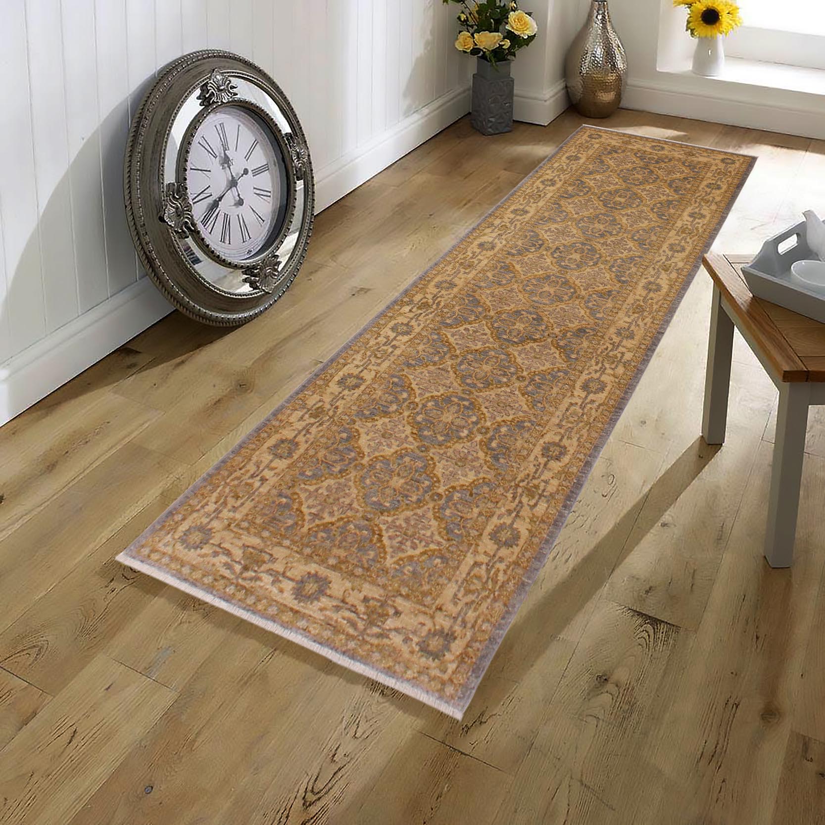handmade Geometric Kafkaz Gray Gold Hand Knotted RUNNER 100% WOOL area rug 3' x 10'