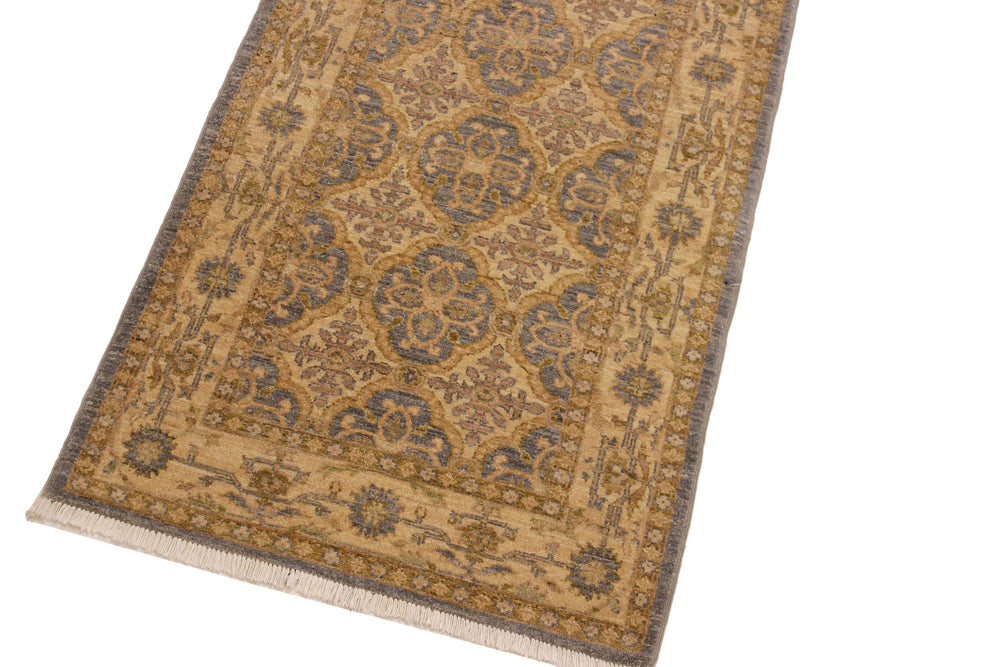 handmade Geometric Kafkaz Gray Gold Hand Knotted RUNNER 100% WOOL area rug 3' x 10'