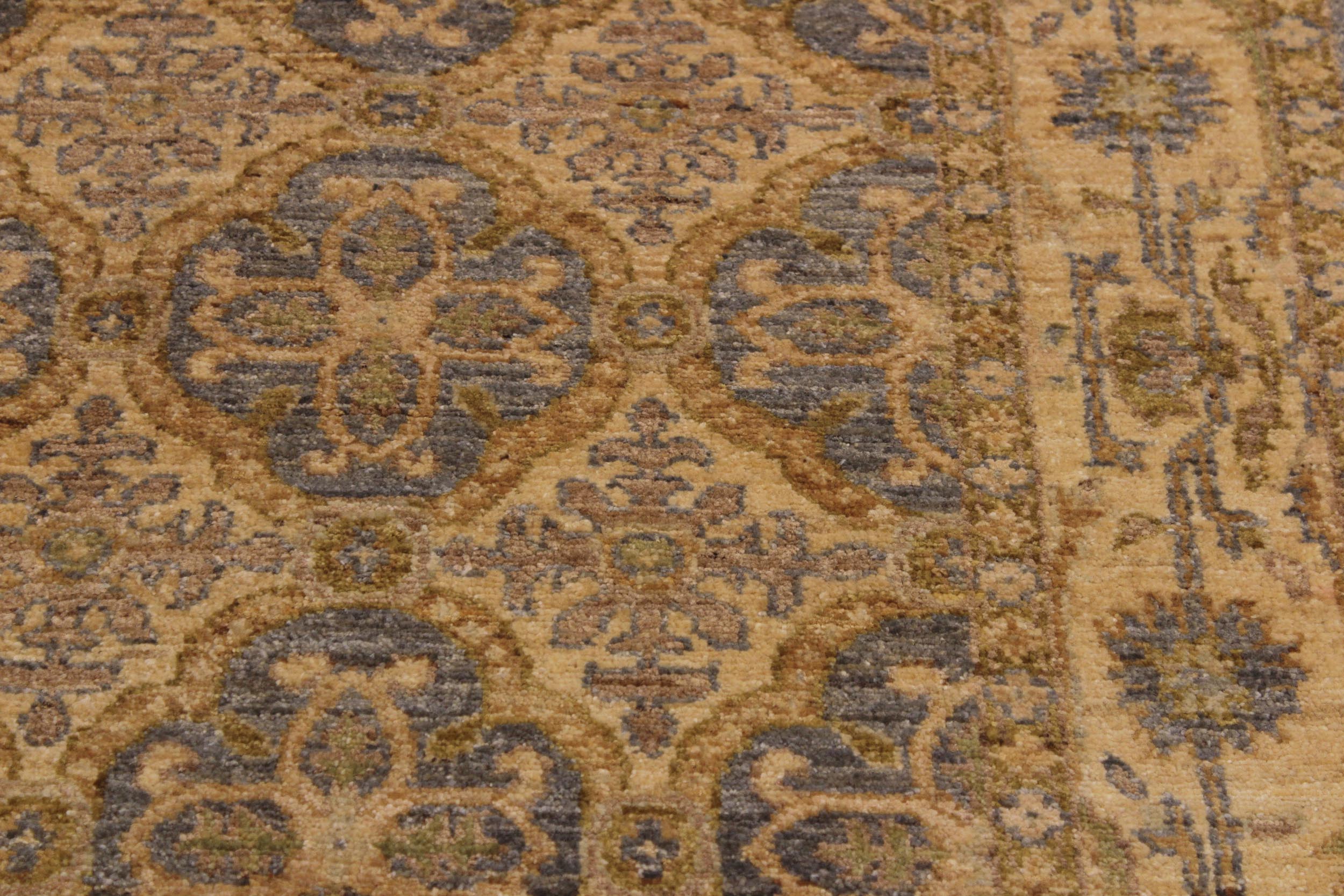 handmade Geometric Kafkaz Gray Gold Hand Knotted RUNNER 100% WOOL area rug 3' x 10'