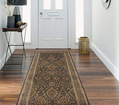 handmade Transitional Veg Dye Brown Gold Hand Knotted RUNNER 100% WOOL area rug 4' x 13'