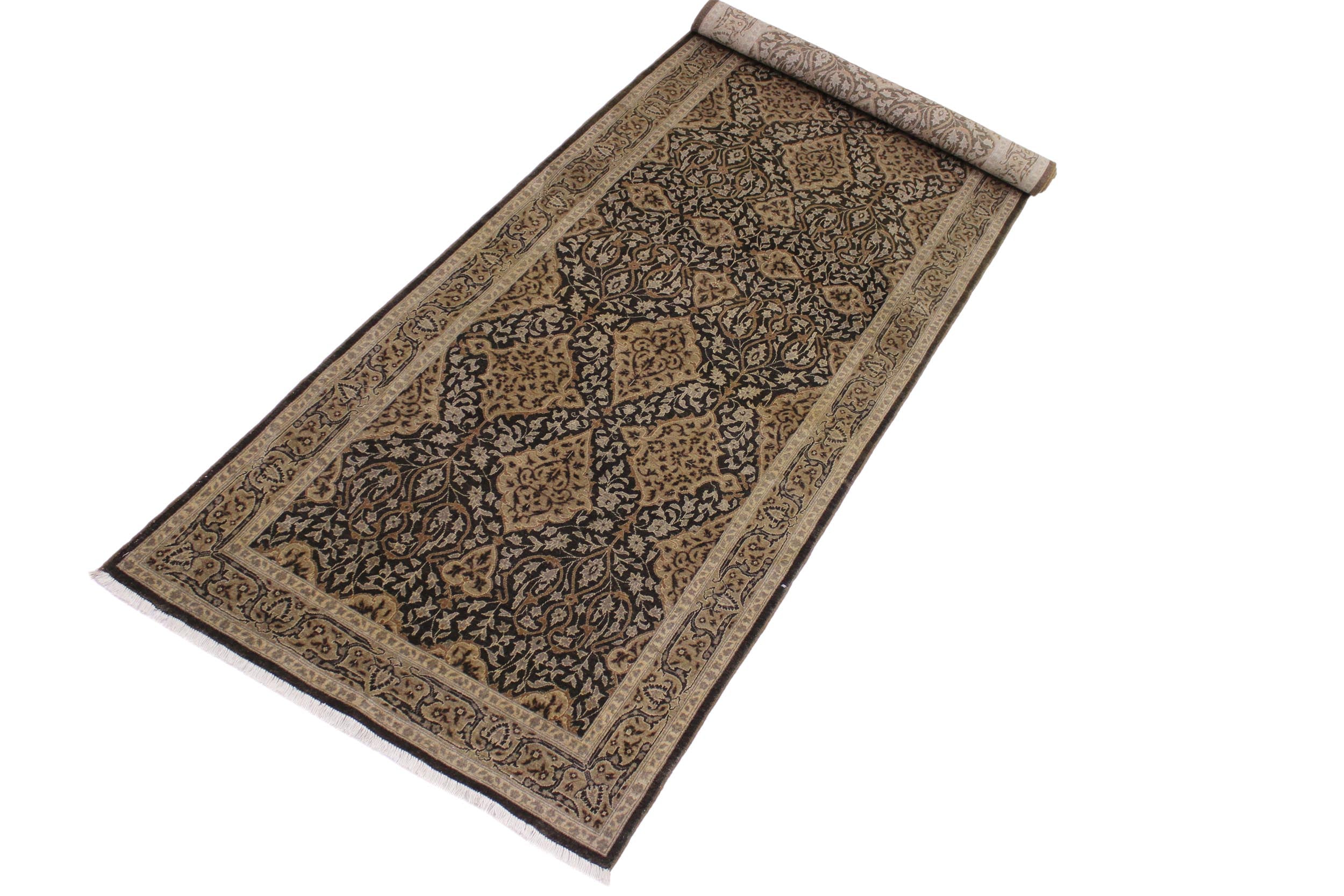 handmade Transitional Veg Dye Brown Gold Hand Knotted RUNNER 100% WOOL area rug 4' x 13'