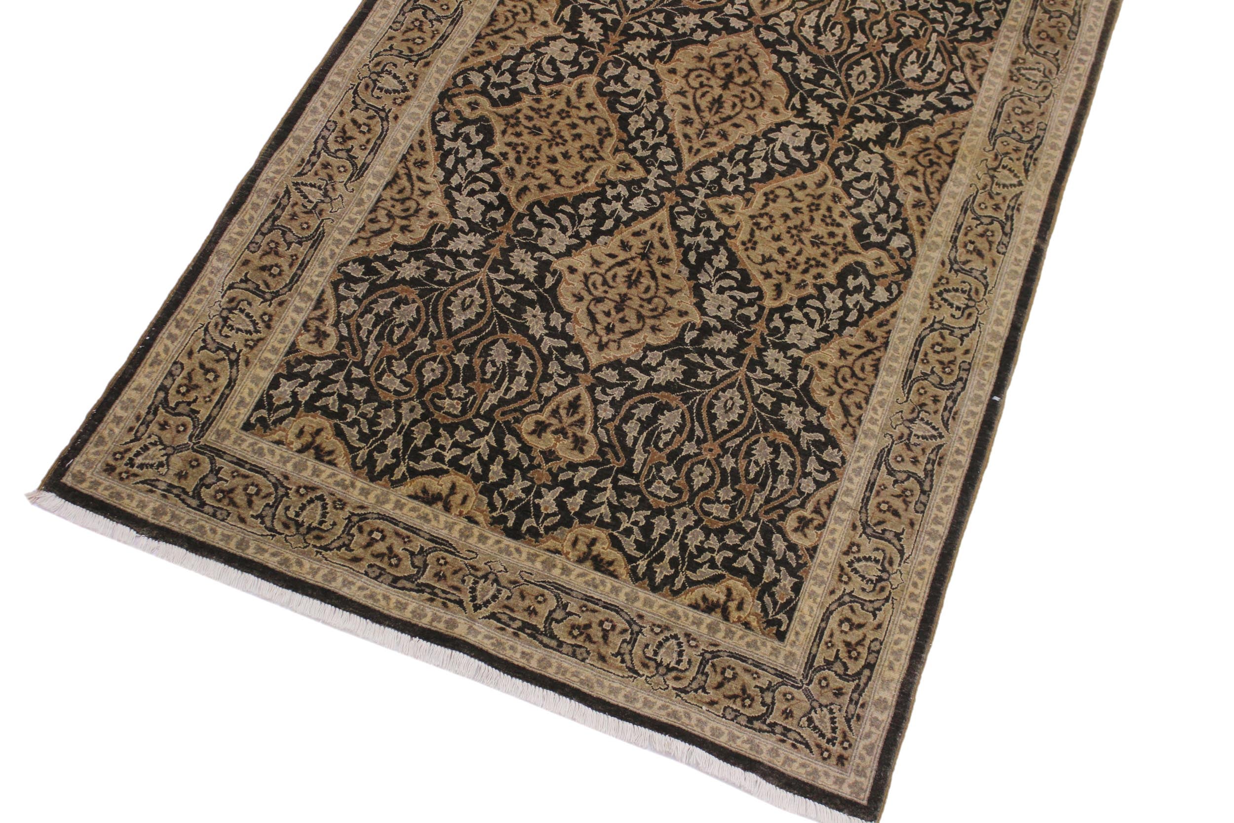 handmade Transitional Veg Dye Brown Gold Hand Knotted RUNNER 100% WOOL area rug 4' x 13'