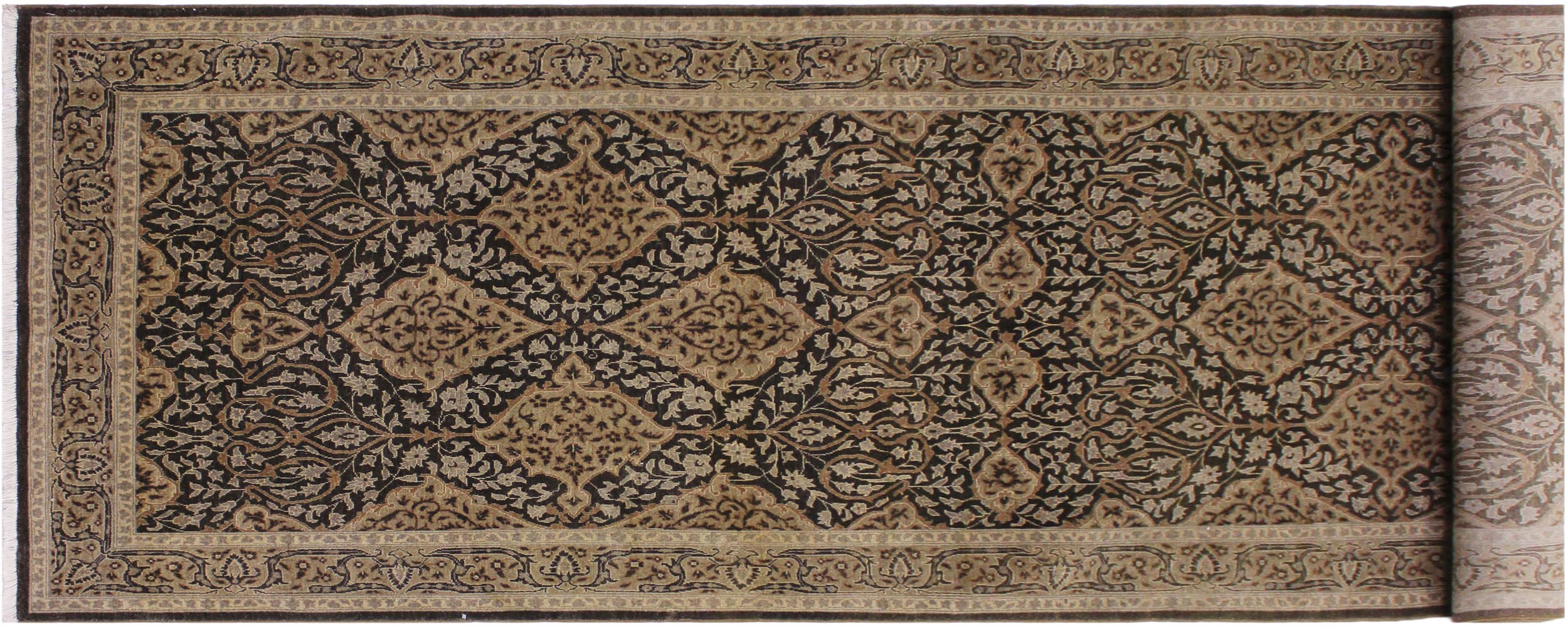 handmade Transitional Veg Dye Brown Gold Hand Knotted RUNNER 100% WOOL area rug 4' x 13'