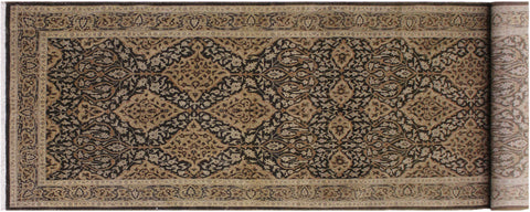 handmade Transitional Veg Dye Brown Gold Hand Knotted RUNNER 100% WOOL area rug 4' x 13'