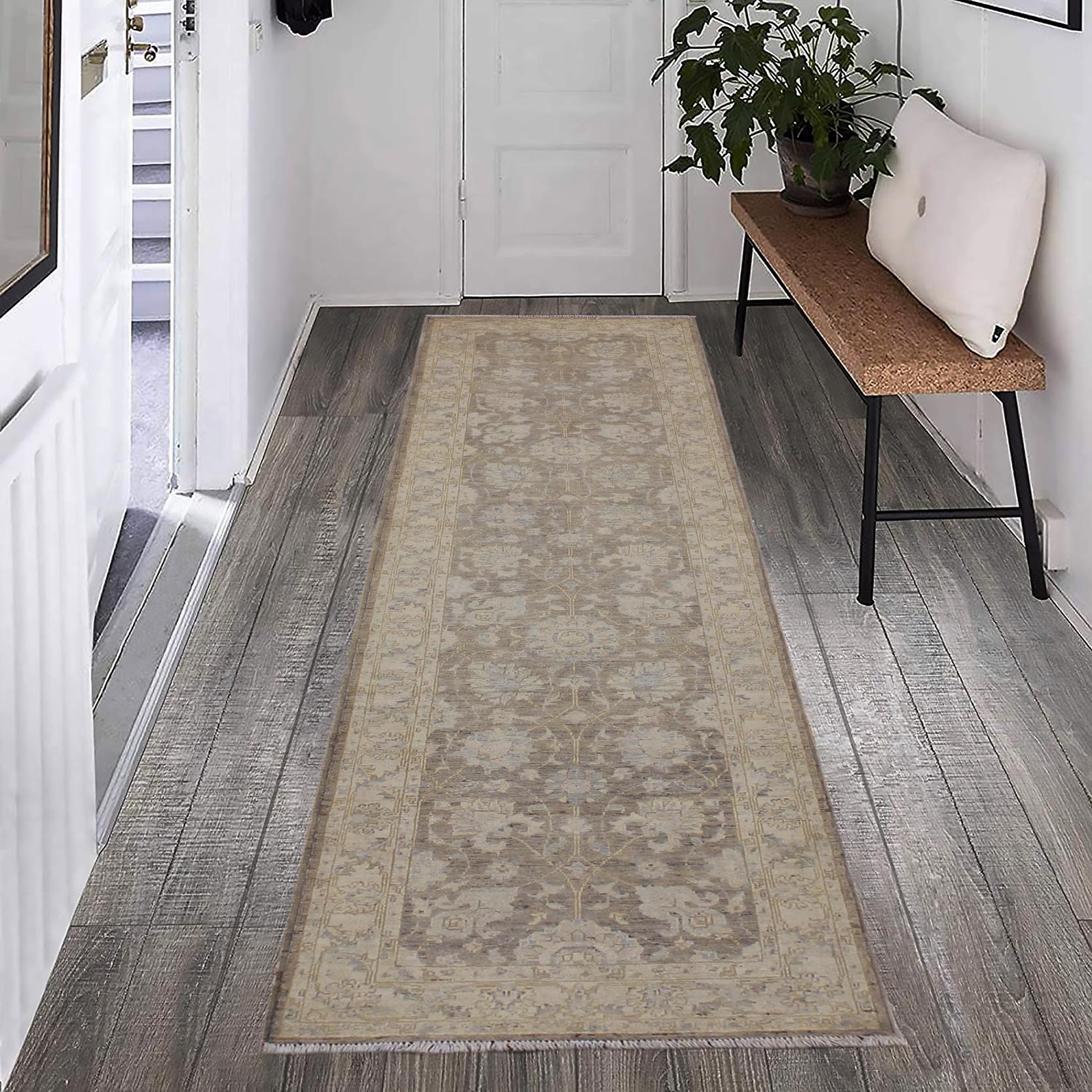handmade Traditional Kafkaz Lt. Brown Ivory Hand Knotted RUNNER 100% WOOL area rug 3' x 10'