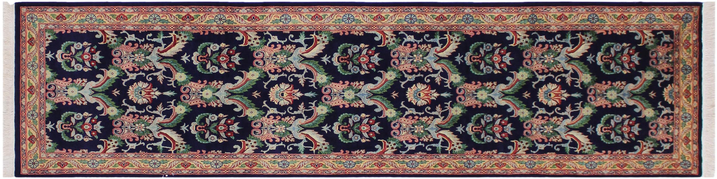 handmade Traditional Kashan Blue Gold Hand Knotted RUNNER 100% WOOL area rug 3' x 10'