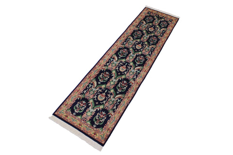 handmade Traditional Kashan Blue Gold Hand Knotted RUNNER 100% WOOL area rug 3' x 10'