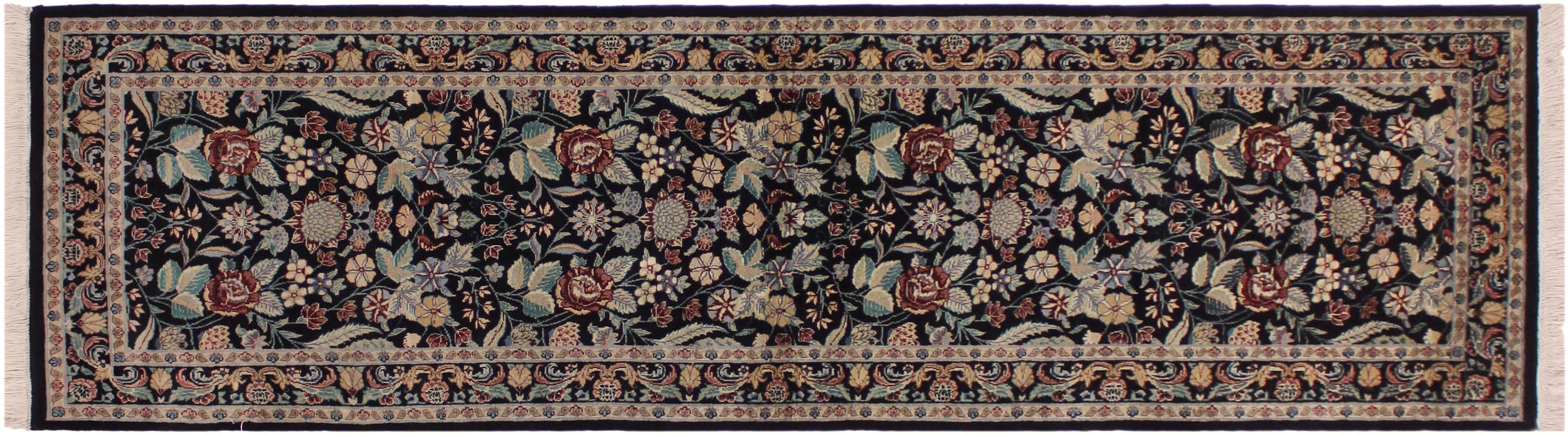 handmade Traditional  Black Gray Hand Knotted RUNNER 100% WOOL area rug 3' x 9'