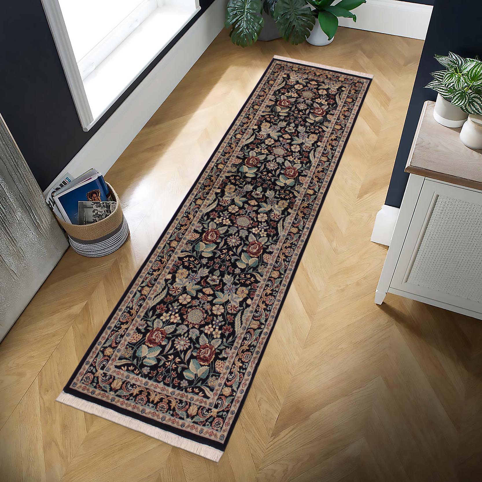 handmade Traditional  Black Gray Hand Knotted RUNNER 100% WOOL area rug 3' x 9'