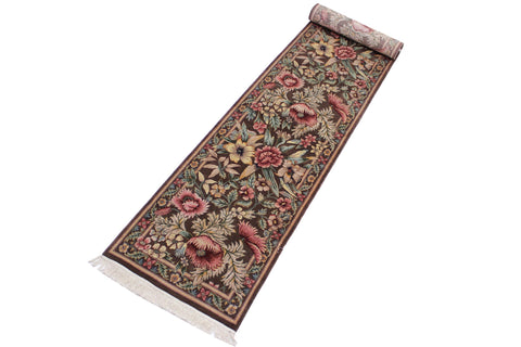 handmade Traditional Gulzar Brown Pink Hand Knotted RUNNER 100% WOOL area rug 3' x 13'