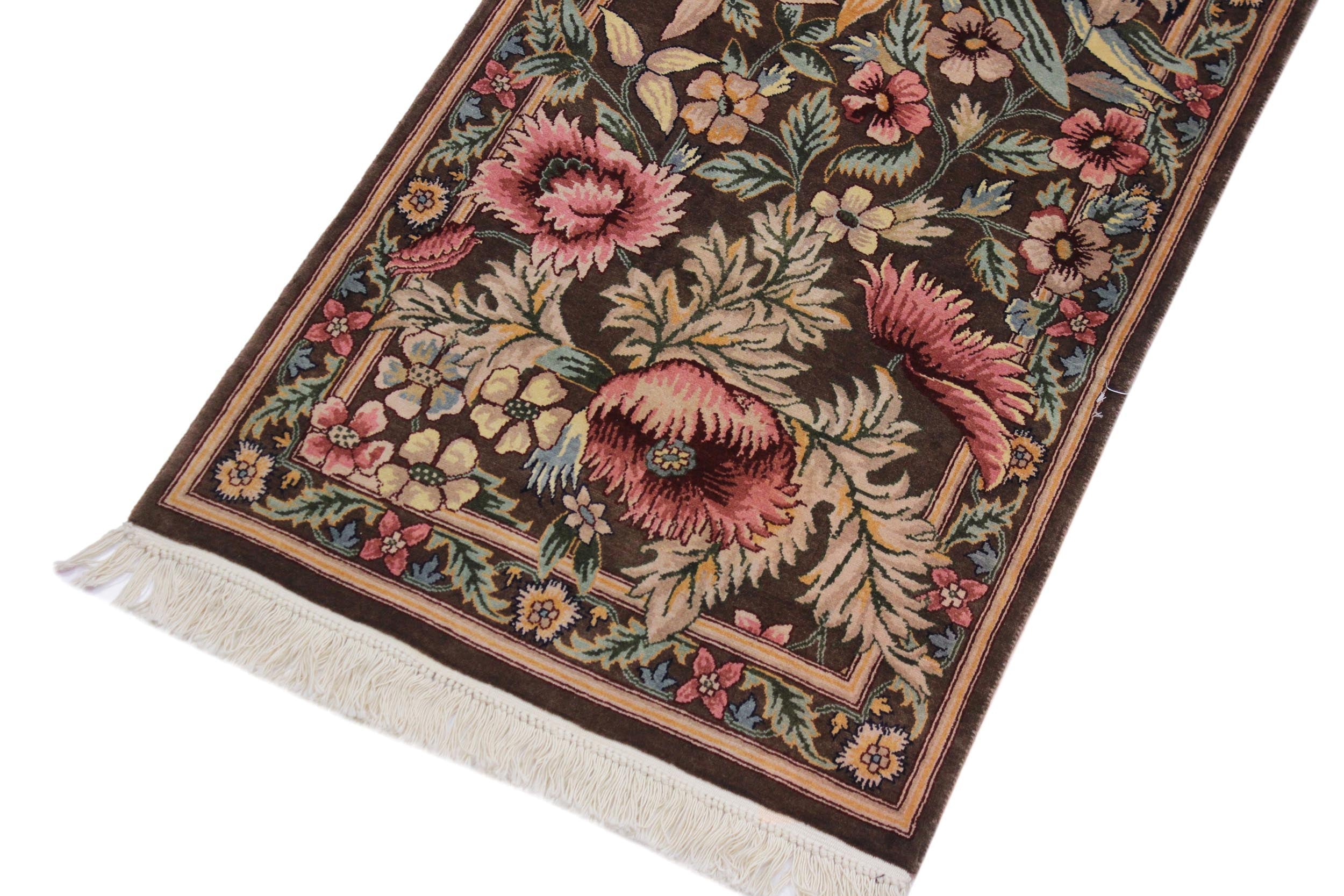 handmade Traditional Gulzar Brown Pink Hand Knotted RUNNER 100% WOOL area rug 3' x 13'
