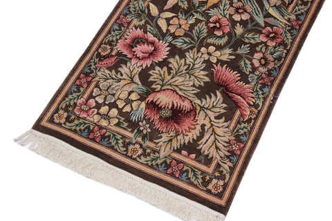 handmade Traditional Gulzar Brown Pink Hand Knotted RUNNER 100% WOOL area rug 3' x 13'