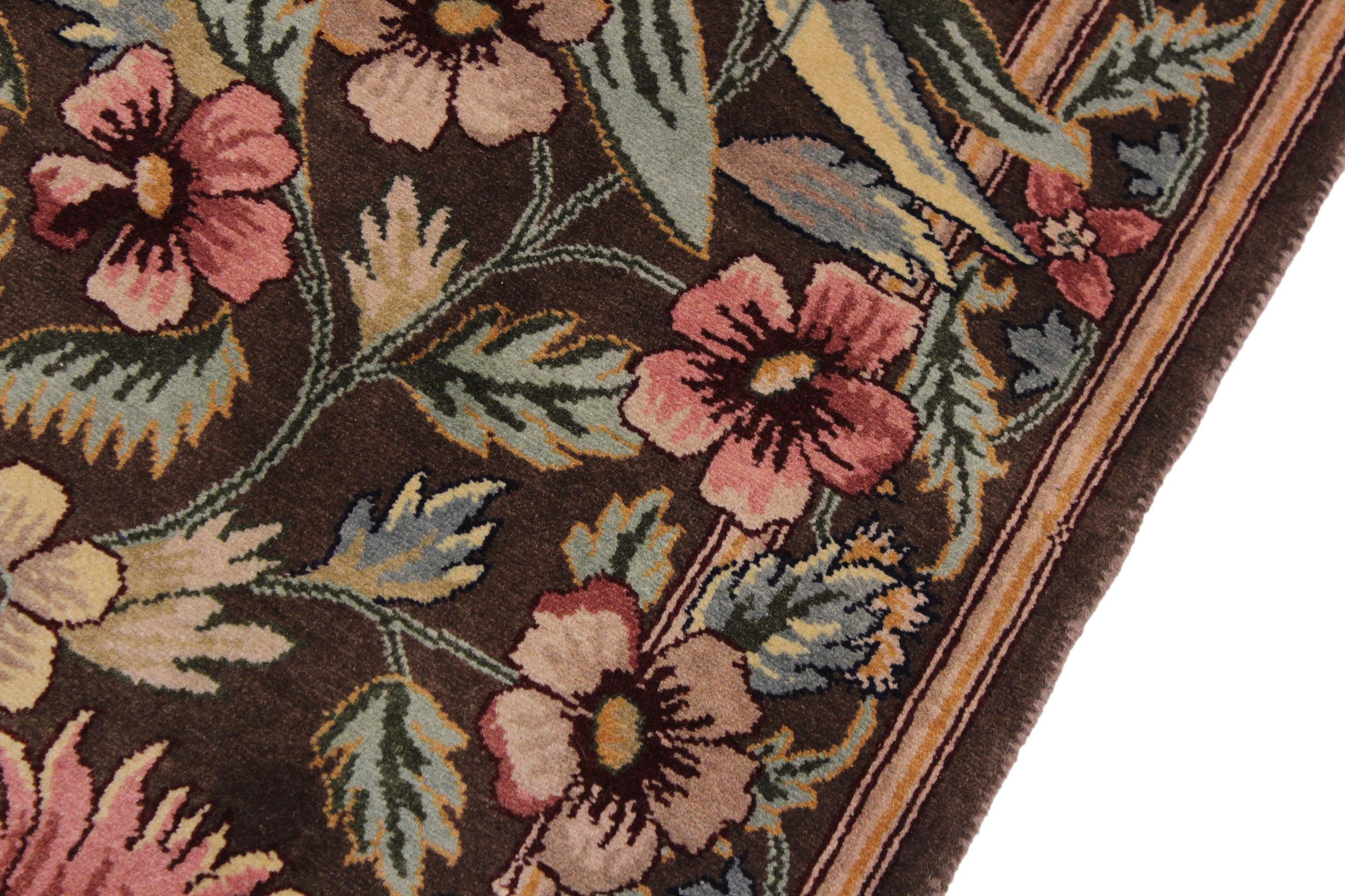 handmade Traditional Gulzar Brown Pink Hand Knotted RUNNER 100% WOOL area rug 3' x 13'