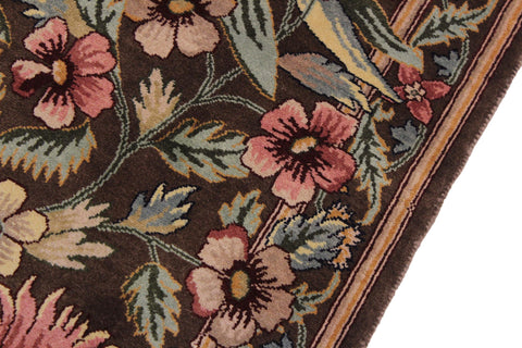 handmade Traditional Gulzar Brown Pink Hand Knotted RUNNER 100% WOOL area rug 3' x 13'