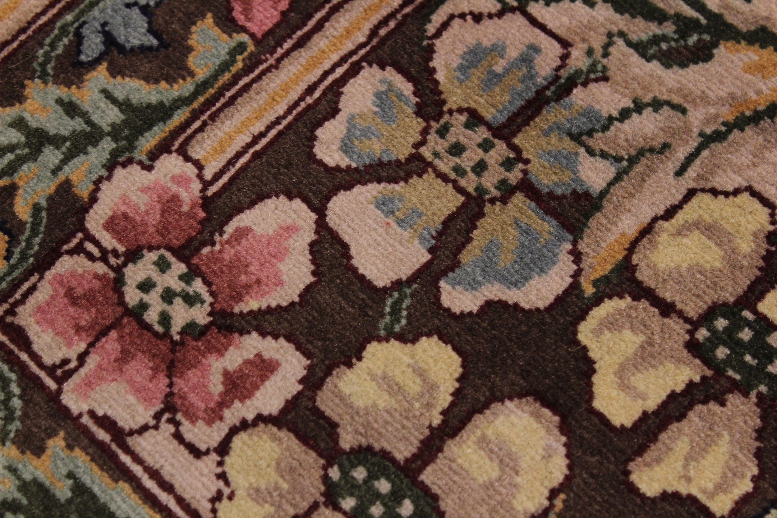 handmade Traditional Gulzar Brown Pink Hand Knotted RUNNER 100% WOOL area rug 3' x 13'