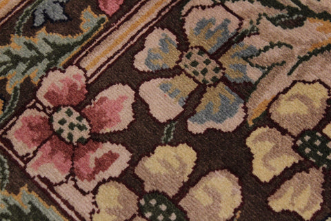 handmade Traditional Gulzar Brown Pink Hand Knotted RUNNER 100% WOOL area rug 3' x 13'