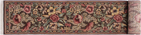 handmade Traditional Gulzar Brown Pink Hand Knotted RUNNER 100% WOOL area rug 3' x 13'