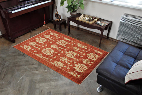 handmade Modern Kafkaz Red Gold Hand Knotted RECTANGLE 100% WOOL area rug 4' x 6'
