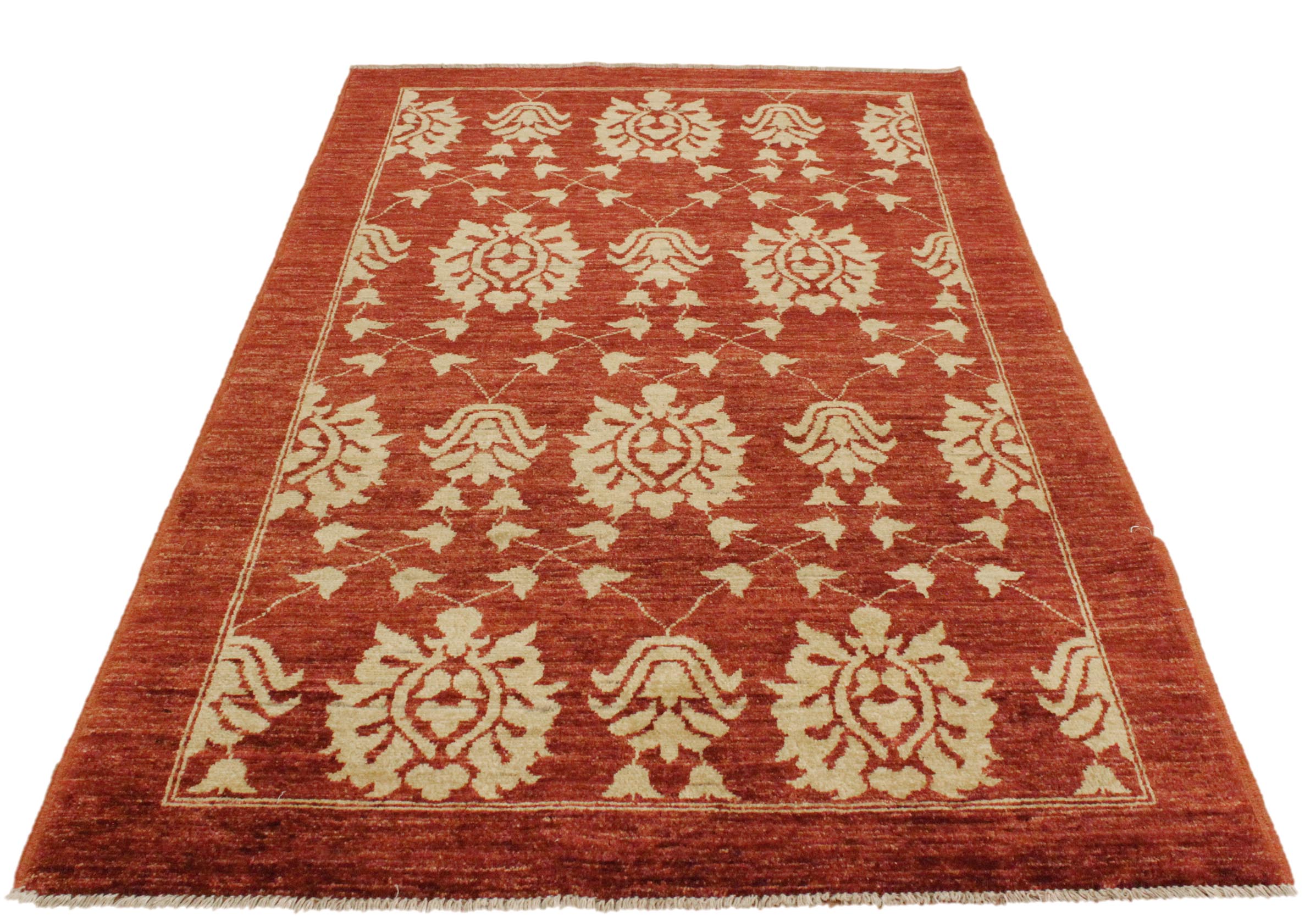 handmade Modern Kafkaz Red Gold Hand Knotted RECTANGLE 100% WOOL area rug 4' x 6'