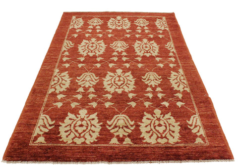 handmade Modern Kafkaz Red Gold Hand Knotted RECTANGLE 100% WOOL area rug 4' x 6'