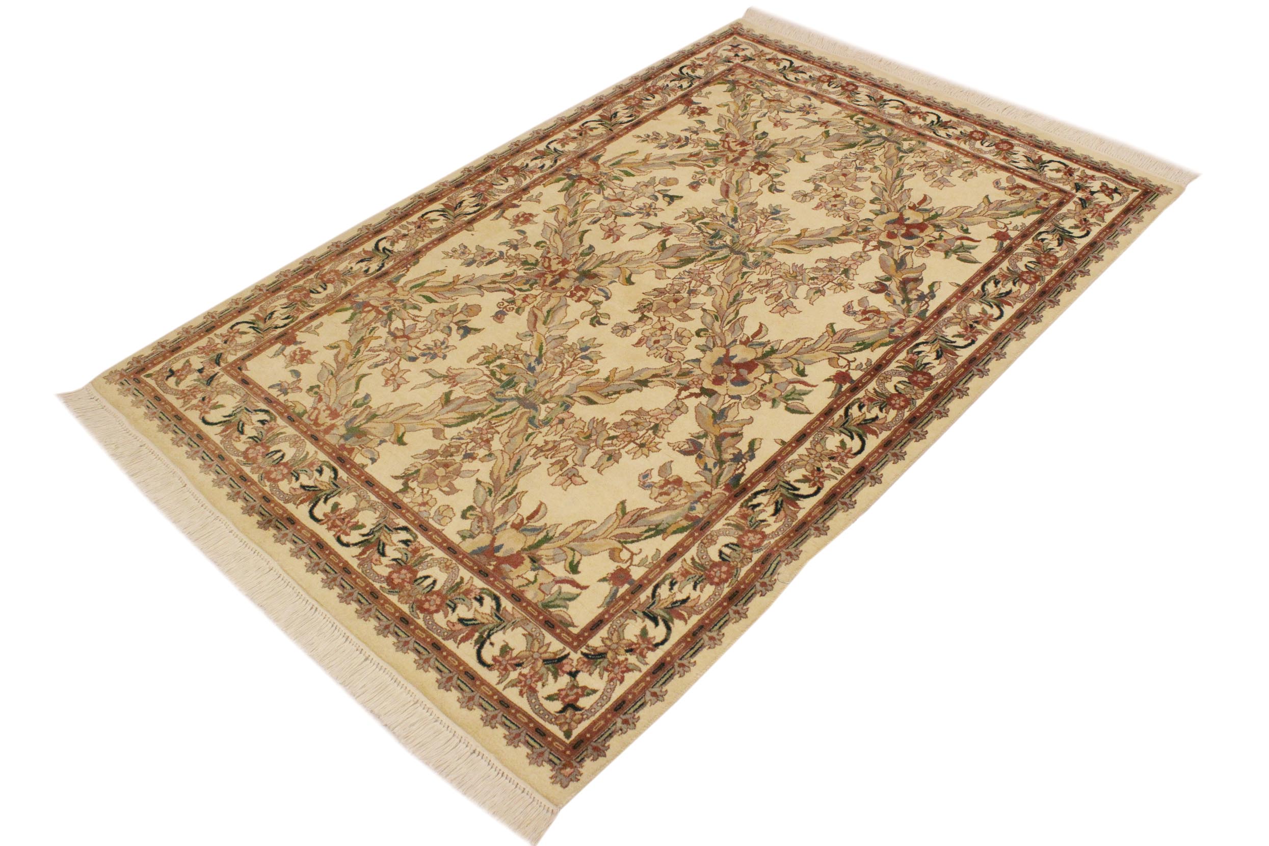 handmade Transitional Basan Beige Gray Hand Knotted RECTANGLE 100% WOOL area rug 4x6