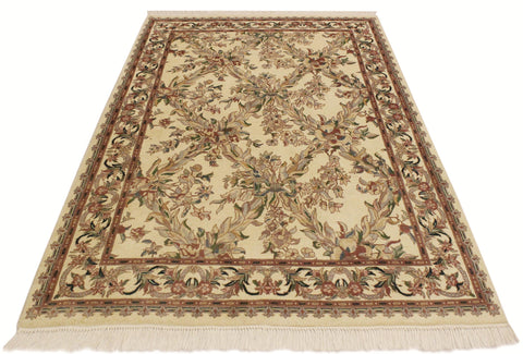 handmade Transitional Basan Beige Gray Hand Knotted RECTANGLE 100% WOOL area rug 4x6