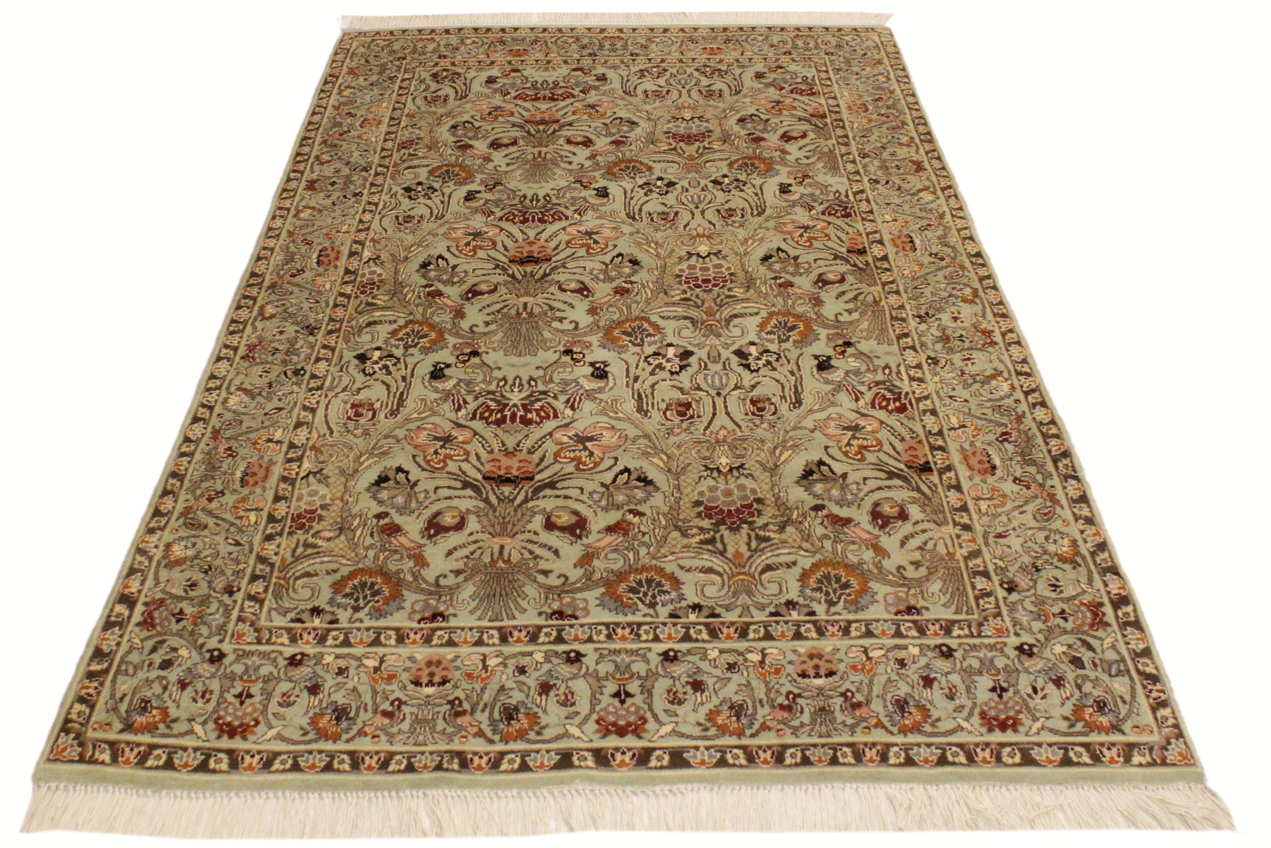 handmade Transitional Sayra Lt. Green Rust Hand Knotted RECTANGLE 100% WOOL area rug 4x6