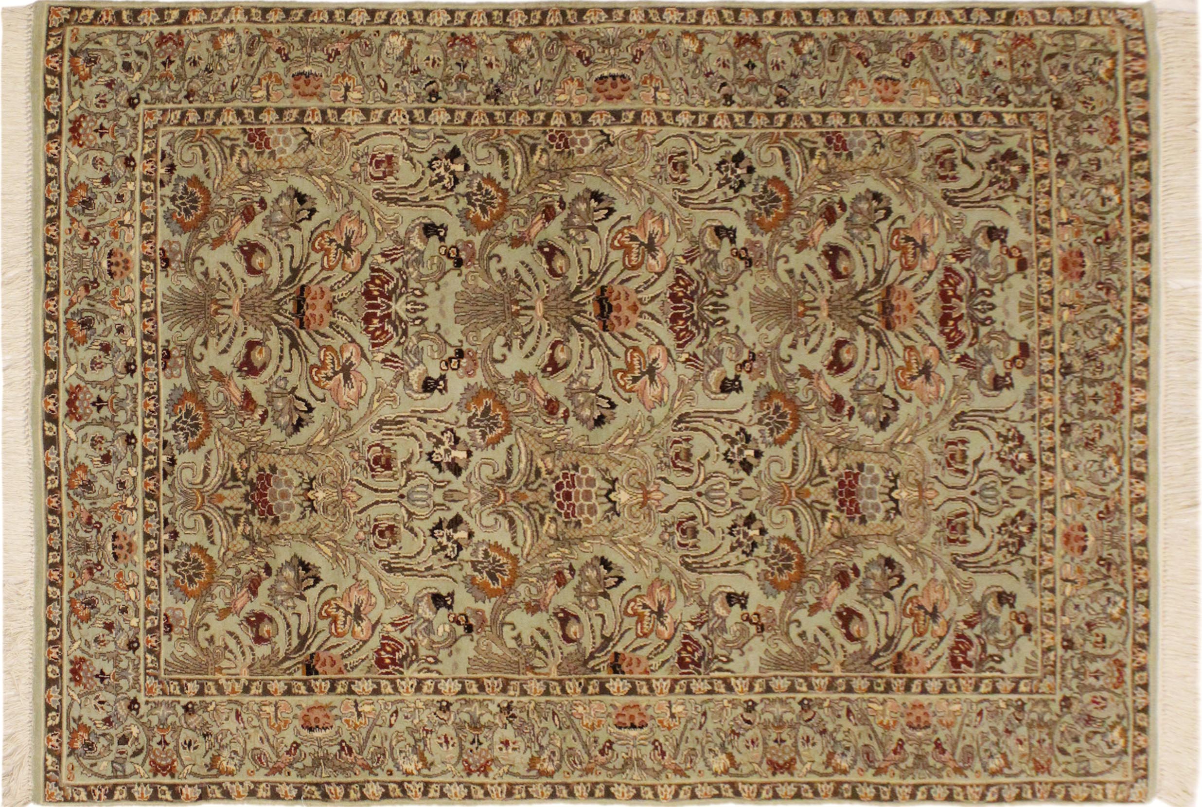 handmade Transitional Sayra Lt. Green Rust Hand Knotted RECTANGLE 100% WOOL area rug 4x6