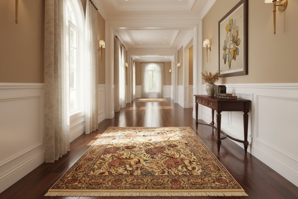 handmade Transitional Nayagra Beige Pink Hand Knotted RECTANGLE 100% WOOL area rug 4x6