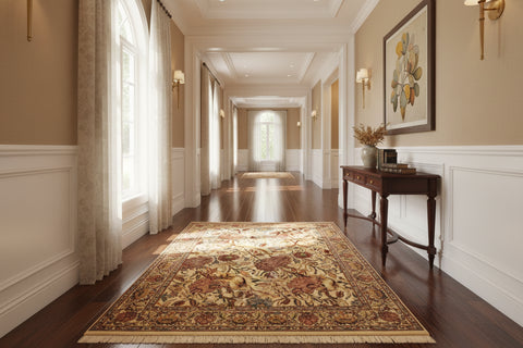 handmade Transitional Nayagra Beige Pink Hand Knotted RECTANGLE 100% WOOL area rug 4x6