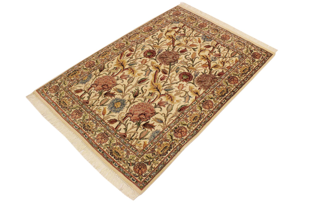 handmade Transitional Nayagra Beige Pink Hand Knotted RECTANGLE 100% WOOL area rug 4x6