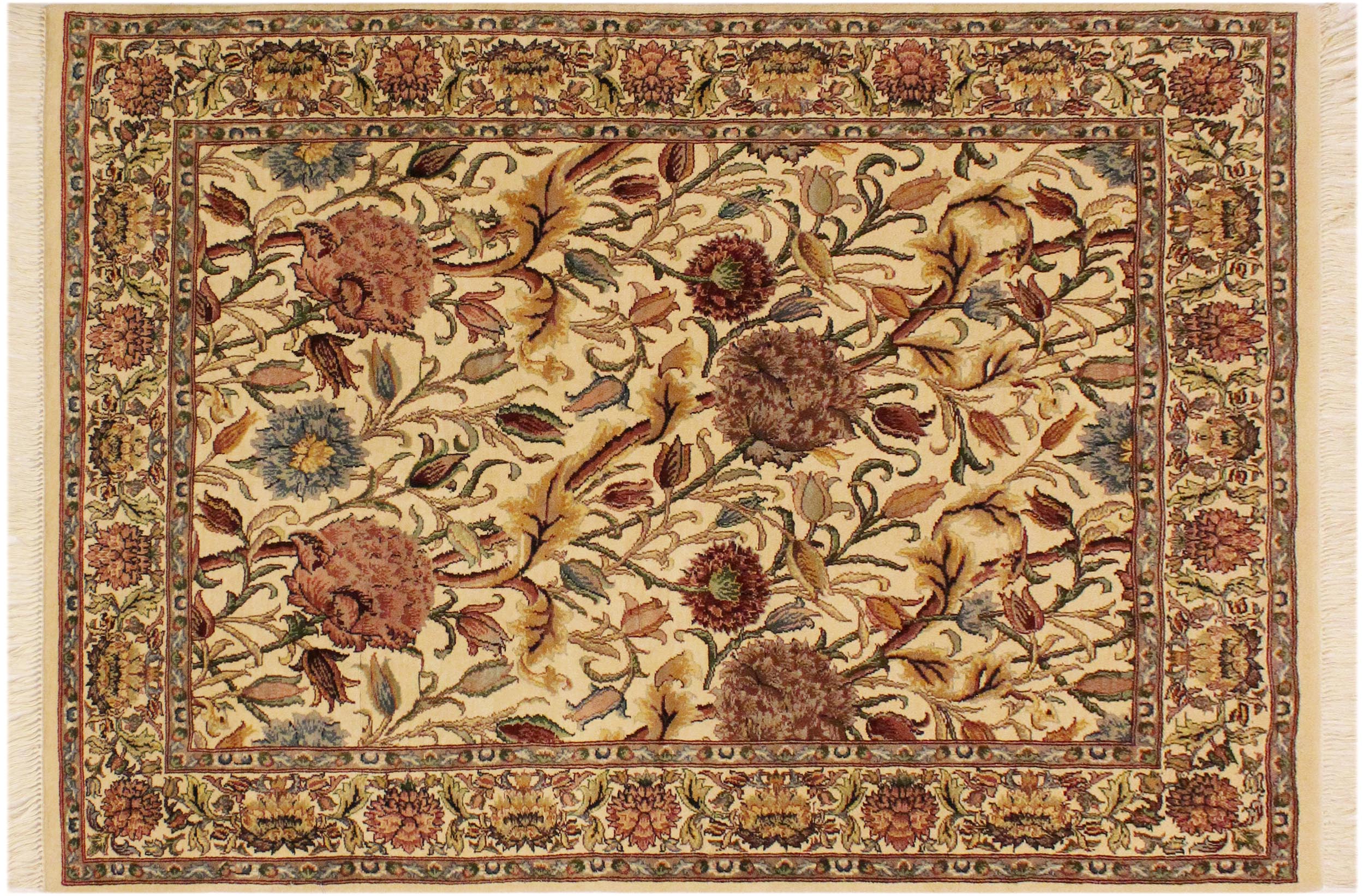 handmade Transitional Nayagra Beige Pink Hand Knotted RECTANGLE 100% WOOL area rug 4x6