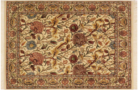 handmade Transitional Nayagra Beige Pink Hand Knotted RECTANGLE 100% WOOL area rug 4x6