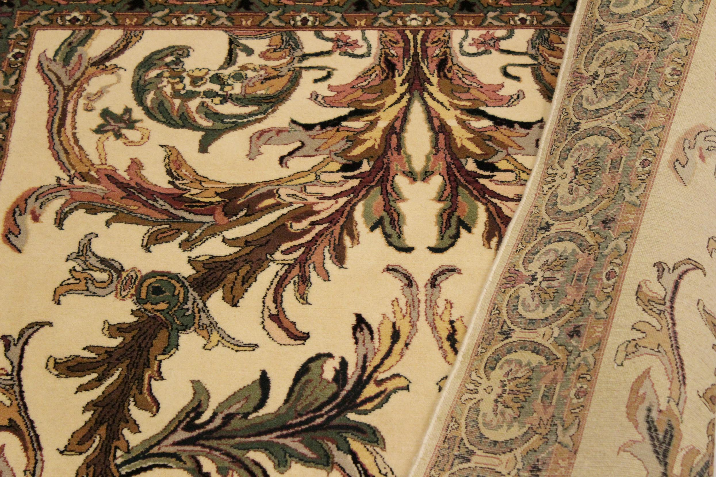 handmade Transitional Bhati Ivory Green Hand Knotted RECTANGLE 100% WOOL area rug 4x7