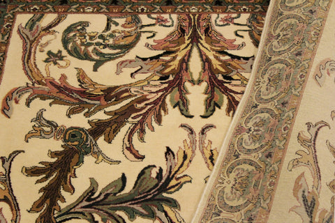 handmade Transitional Bhati Ivory Green Hand Knotted RECTANGLE 100% WOOL area rug 4x7